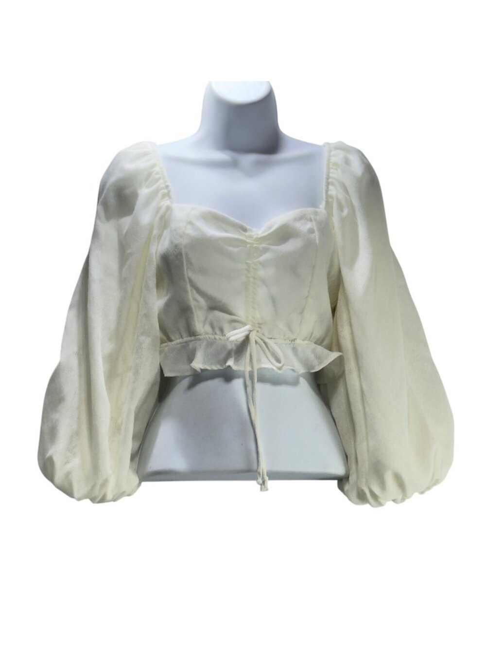 Show Me Your Mumu Women's Romantic Renaissance Ivory Puff Sleeve Crop Top Size S